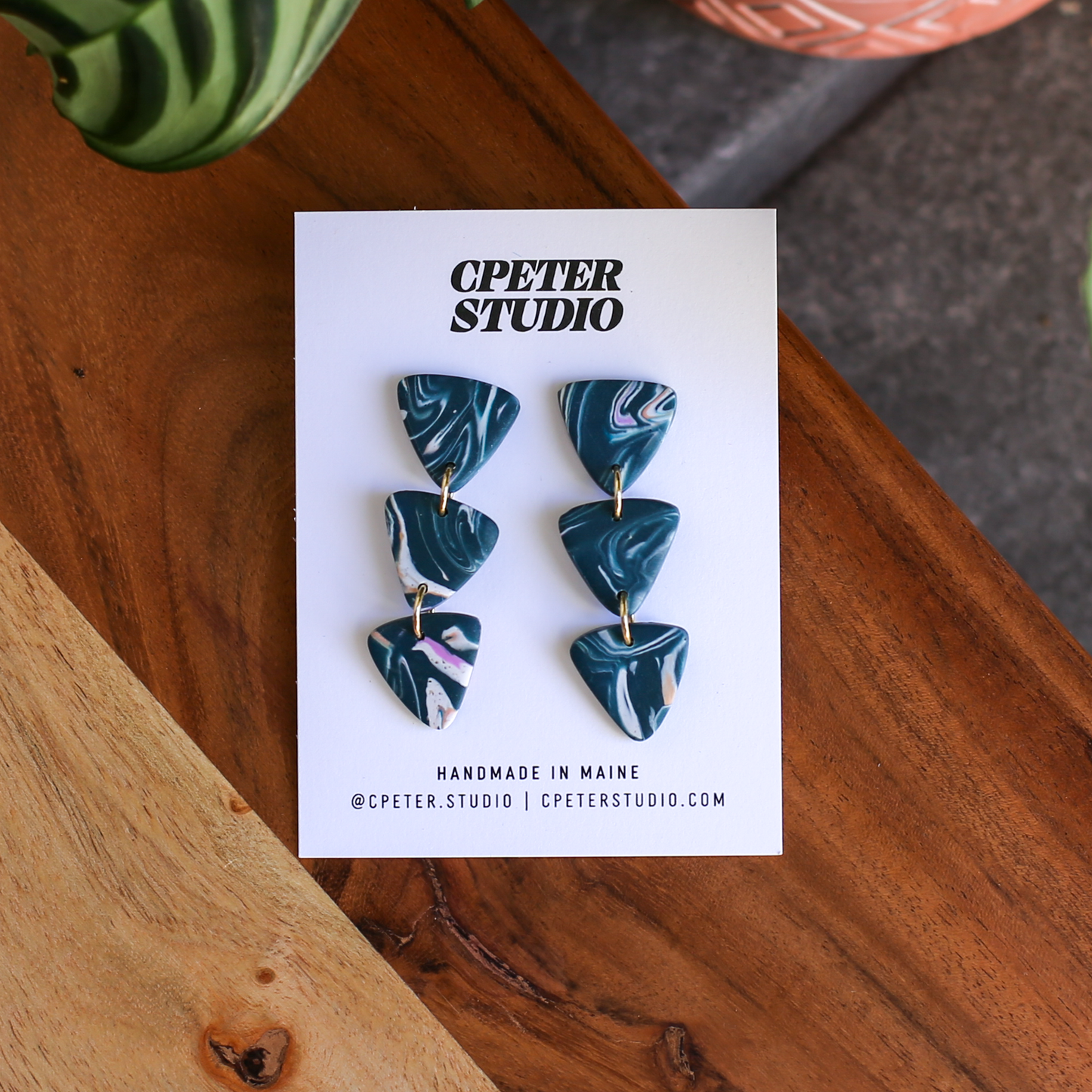 Triple Triangle Dangle Earrings – Midnight Marble