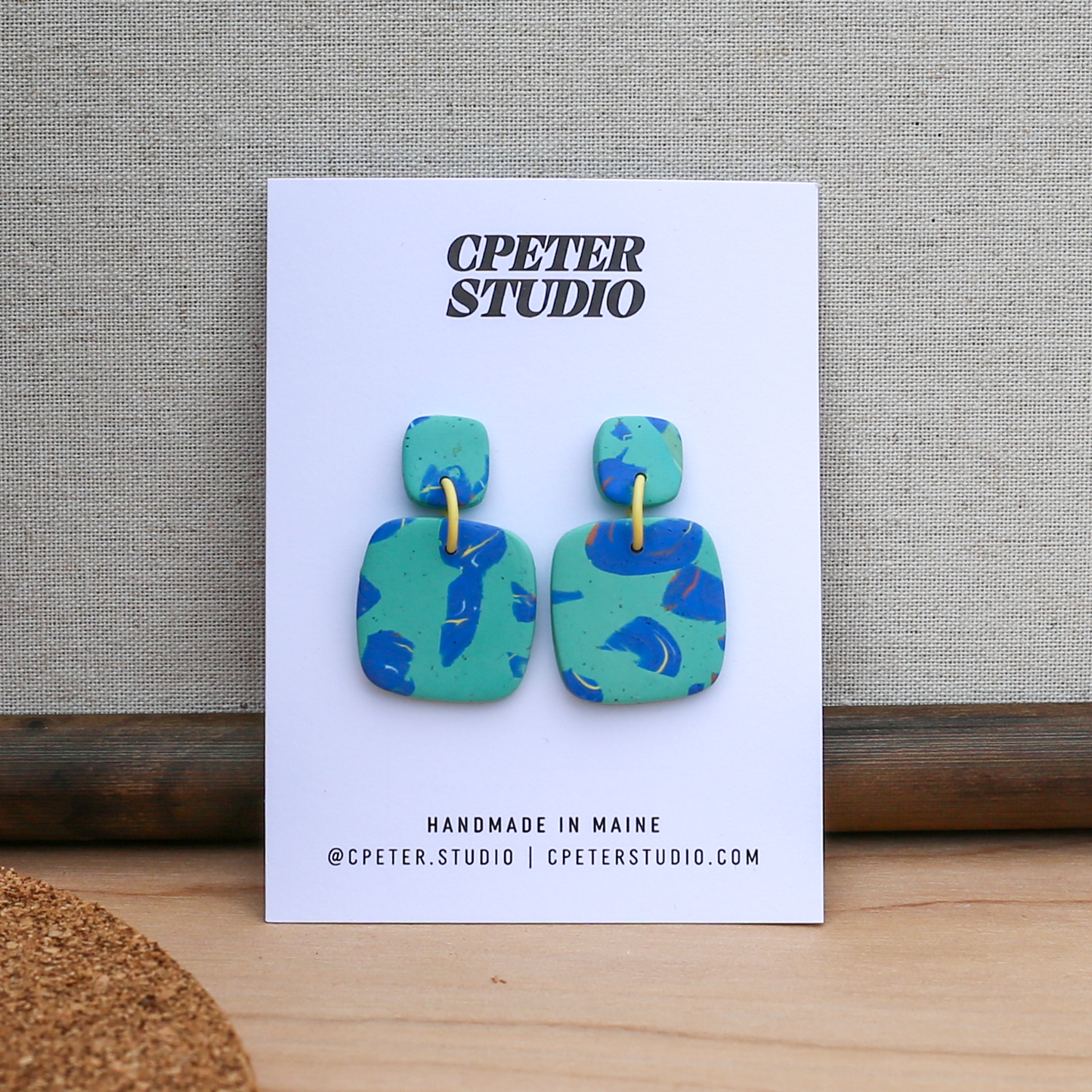 Square Drop Earrings – Seafoam & Cobalt Marble