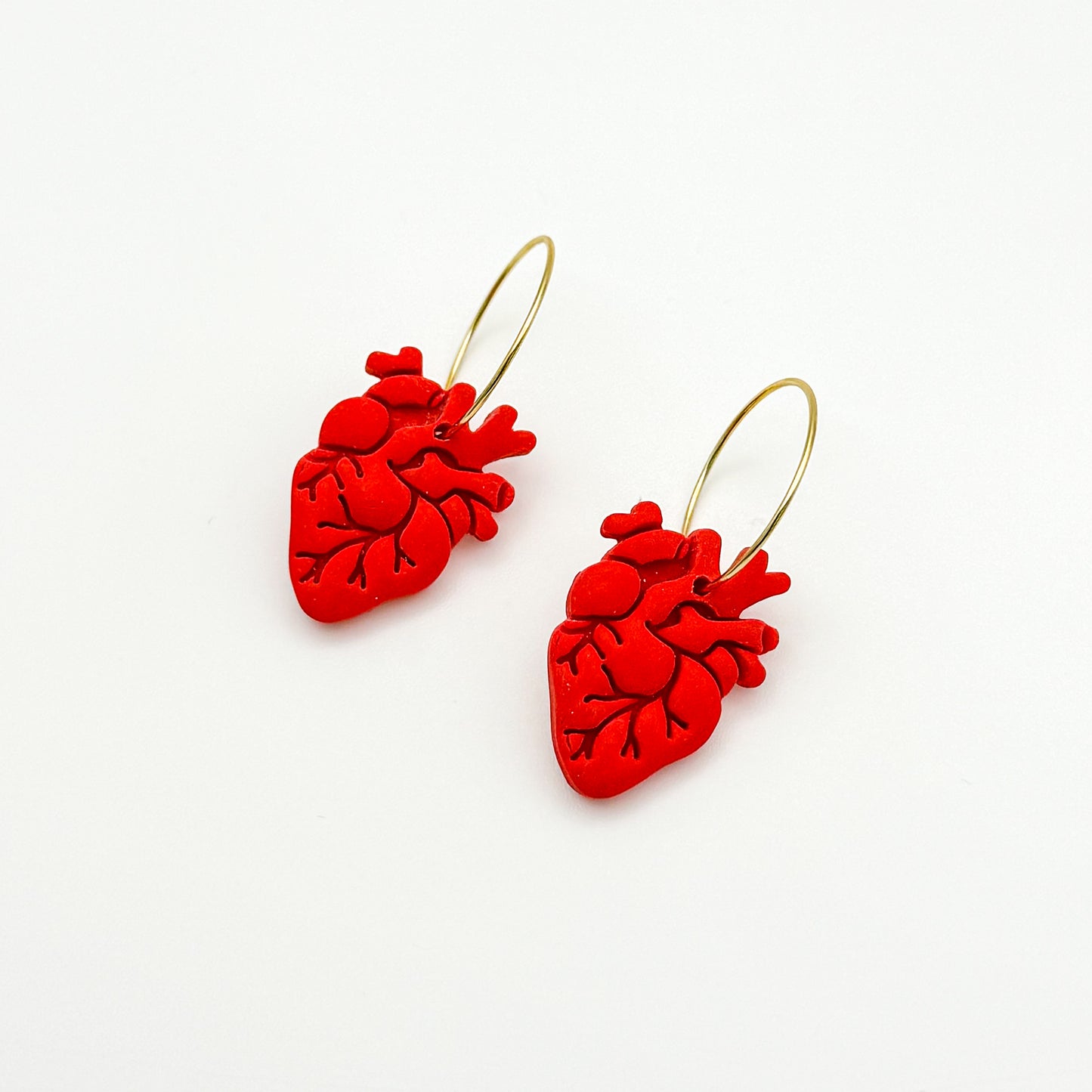 Anatomical Heart Hoop Earring – Bold Red