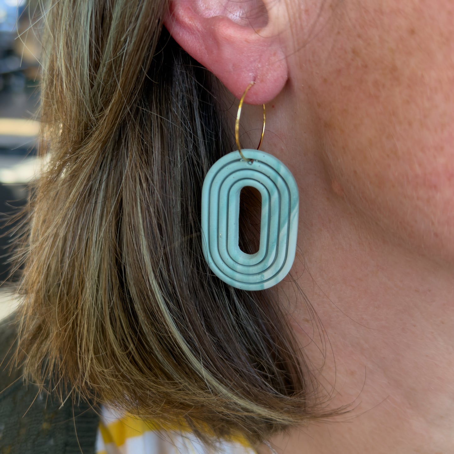 Nested Oval Hoop Earring – Light Blue Marble