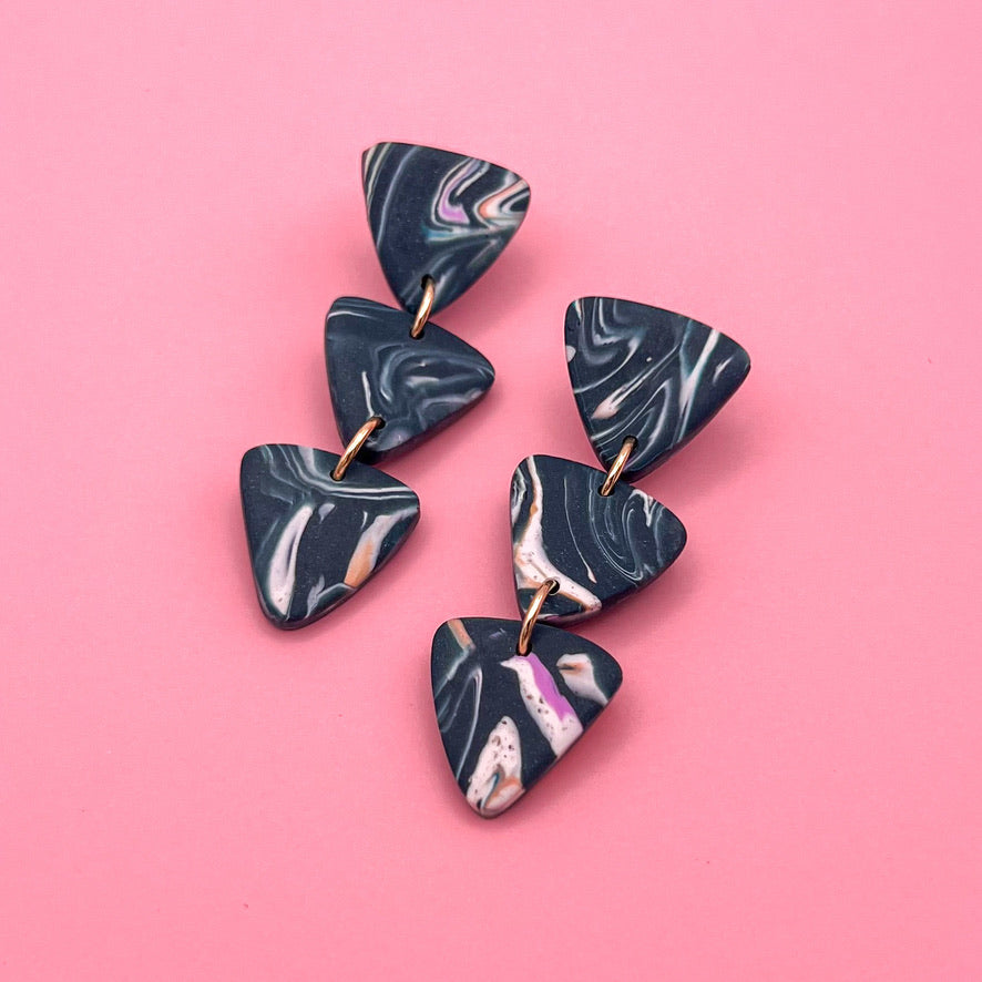 Triple Triangle Dangle Earrings – Midnight Marble