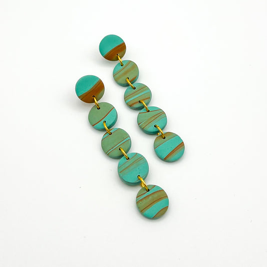 Long Circle Drop Earrings – Teal and Brown Stripe