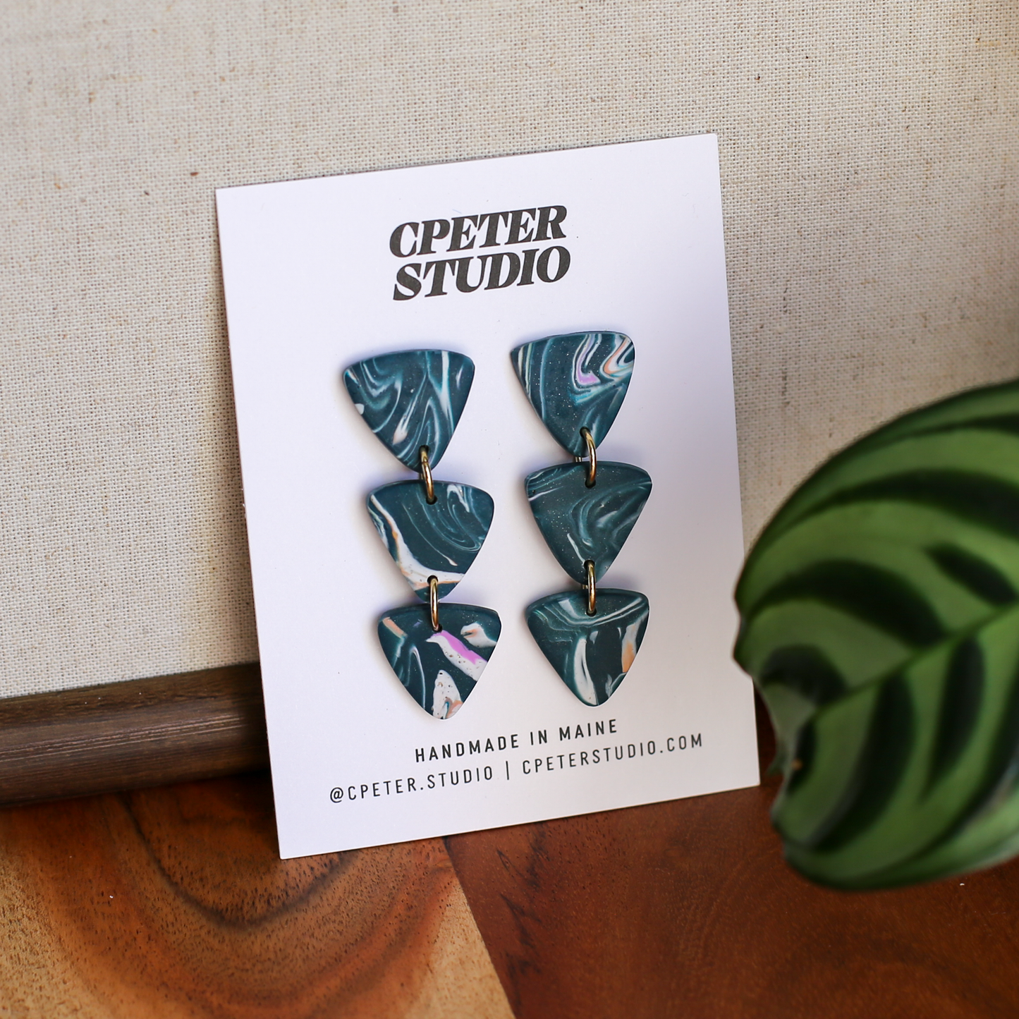 Triple Triangle Dangle Earrings – Midnight Marble