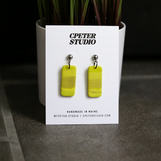Rectangular Bar Earrings – Marbled Lime Green