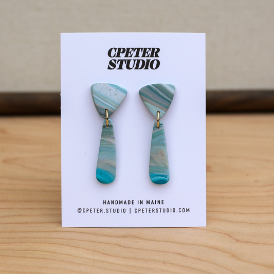 Triangle and Tapered Drop Earrings – Ocean Breeze Marble