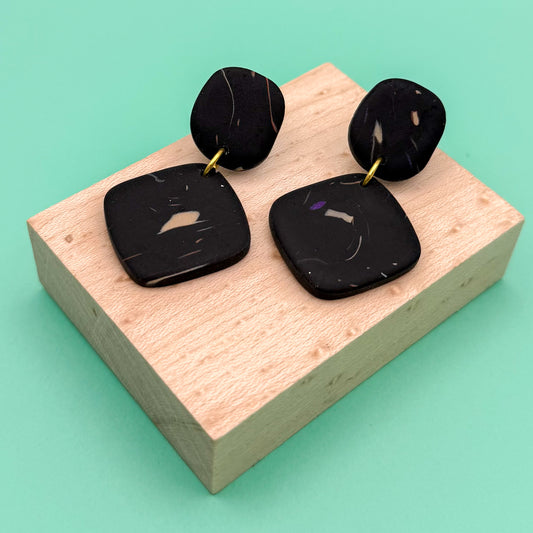 Double Square Drop Earring – Black Nightfall Marble