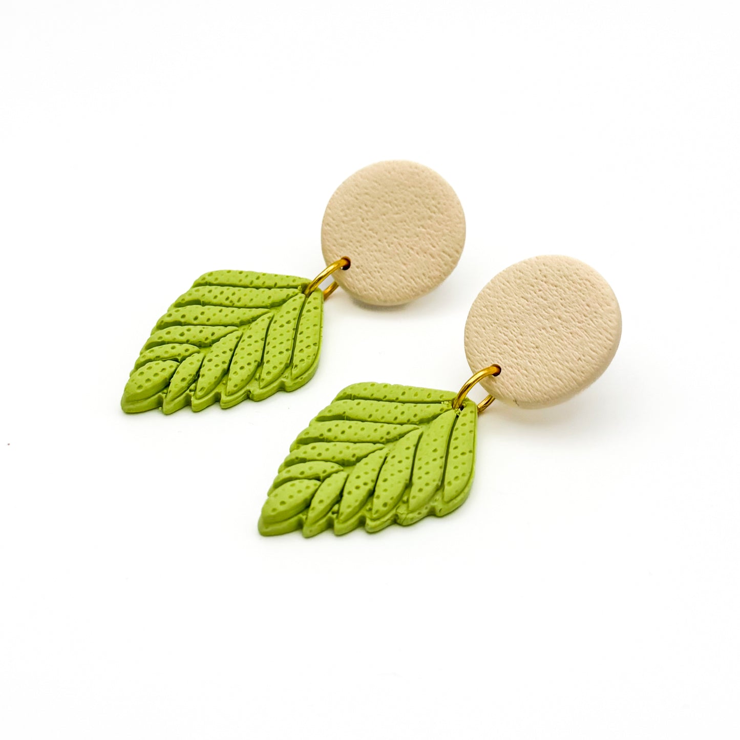Circle and Leaf Drop Earring – Sand & Fresh Green