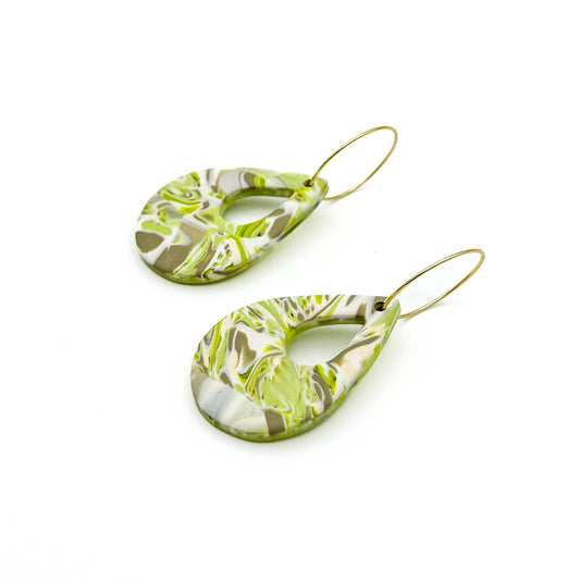 Teardrop Hoop Earring – Lime Swirl Marble