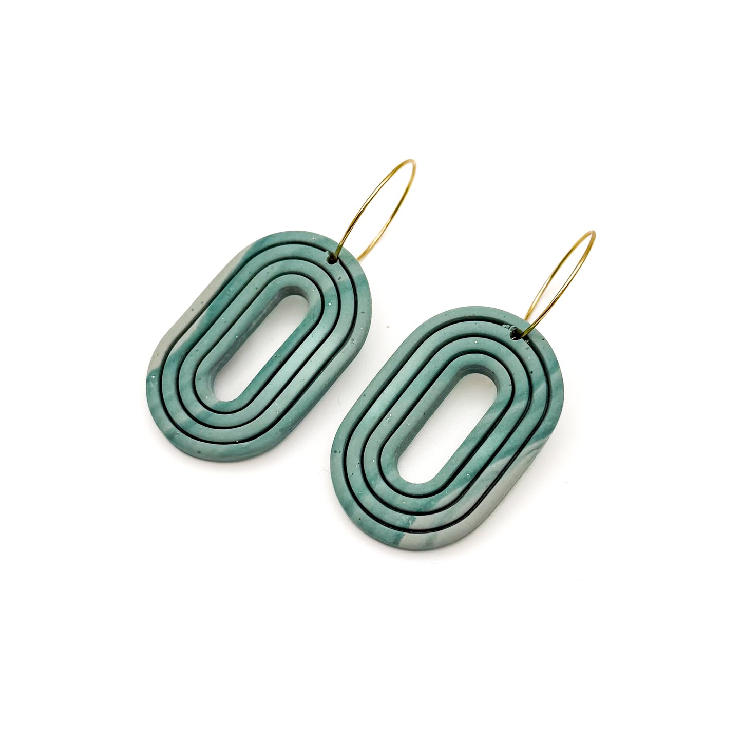 Nested Oval Hoop Earring – Light Blue Marble