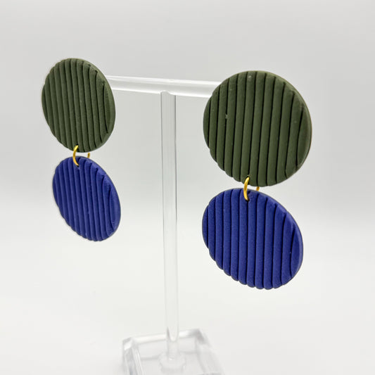 Double Circle Earring – Olive & Navy Stripe Texture