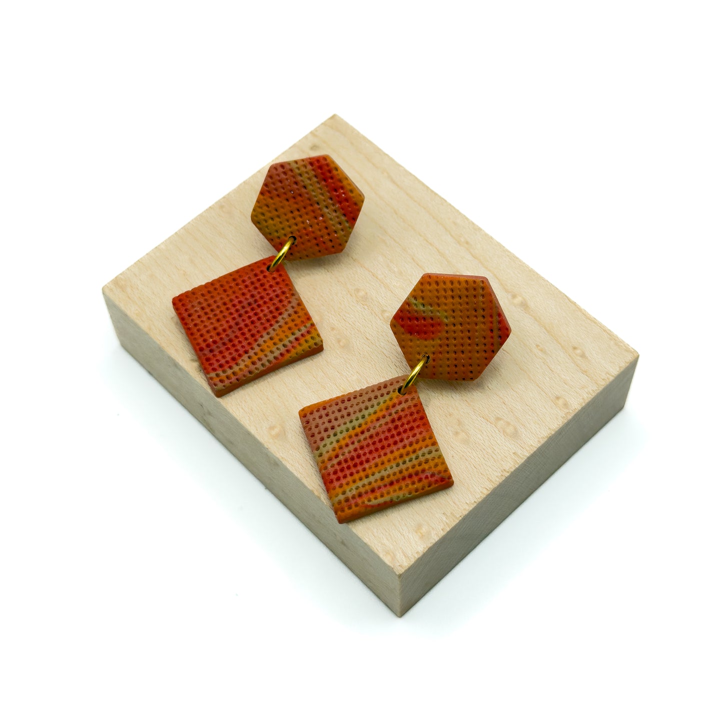 Hexagon + Square Drop Earring – Autumn Pixel Marble