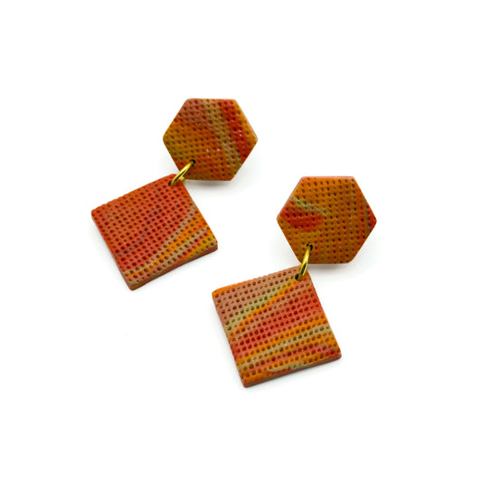 Hexagon + Square Drop Earring – Autumn Pixel Marble