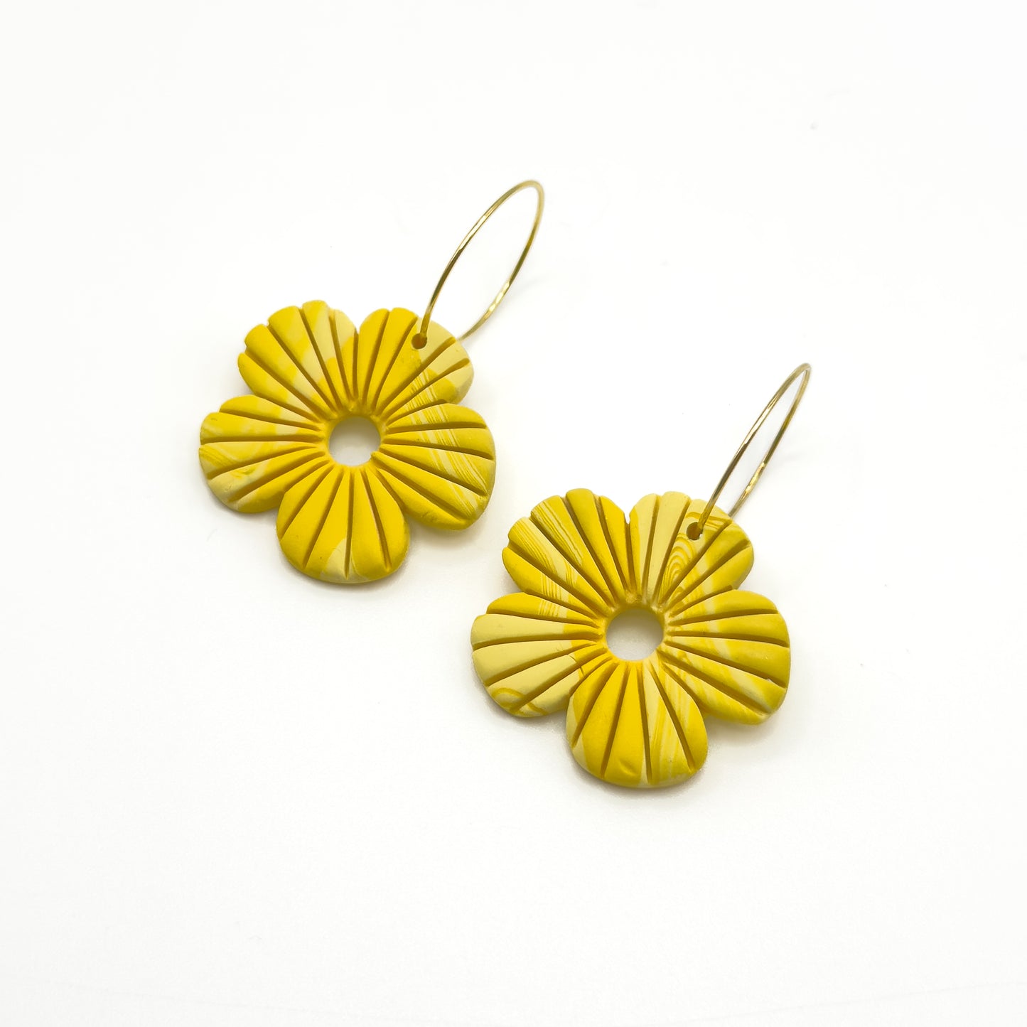 Flower Hoop Earring – Sunshine Yellow Marble